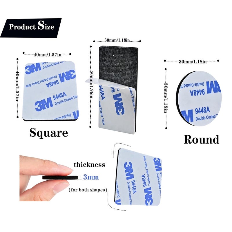 Moeey 108 Pcs Double Sided Foam Tape,Heavy Duty 3mm Thickness Self-Adhesive Mounting Tape, Super-Sticky Black Strong Pads Include Square Round,Waterproof for Walls Door Wood Metals Glass Papers (Black) - Image 2